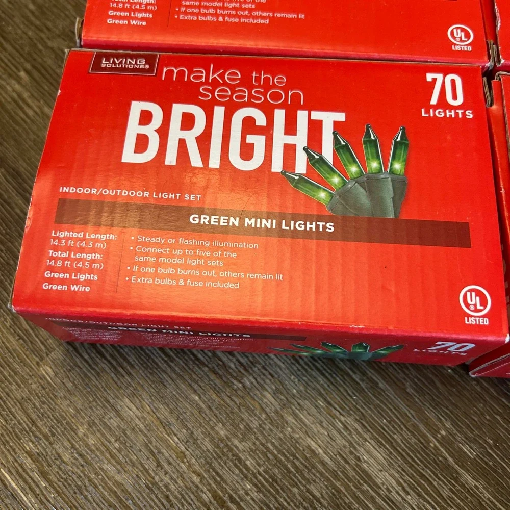 Living Solutions 70 Green Mini Christmas Lights Indoor Outdoor Lot of 4 Sets 280